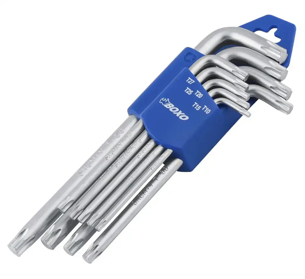 BOXO Jeu 9 clés Torx coudées L-shape 175mm - Acier CrV chromé